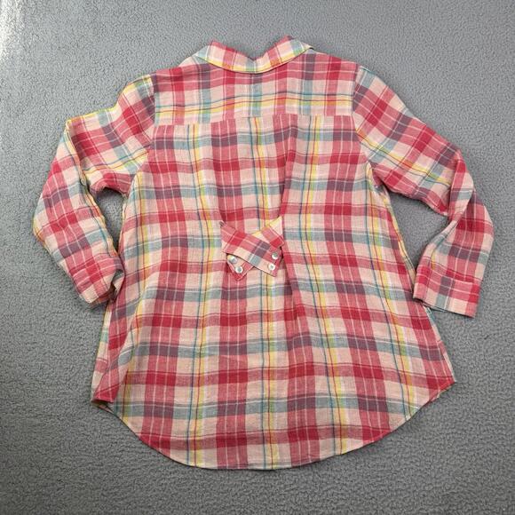 Soft Surroundings Red Pink Canopy Plaid 100% Linen Tunic Shirt Women's Size XL - Picture 2 of 12